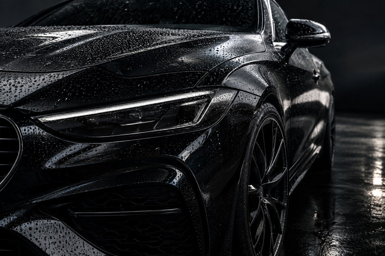 Black car prepared for mobile detailing
